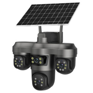 14MP Outdoor Wifi Security Camera Four Lenses Three 10X Zoom PTZ App Rotatable Red and Blue Alarm Network Camera