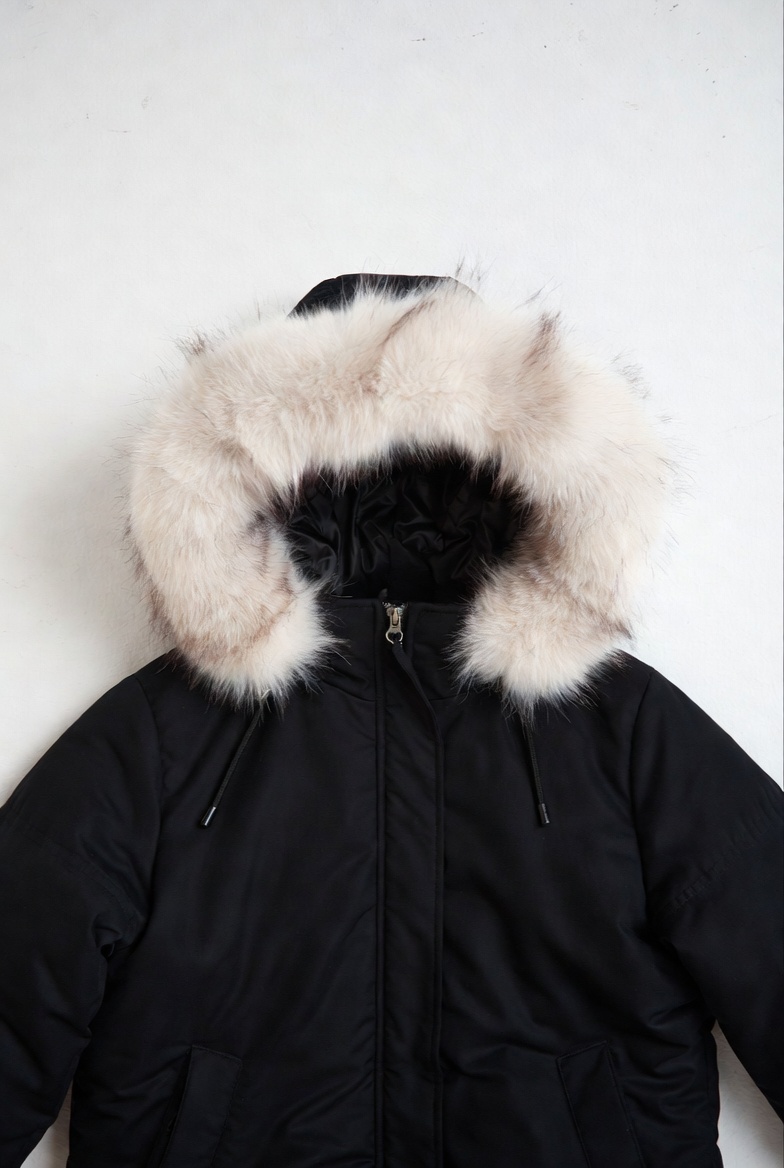 Imported Solid Padded Jacket with faux fur - Image 5